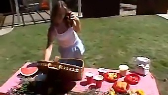 Teenage Girl April Pleases Herself Outdoors