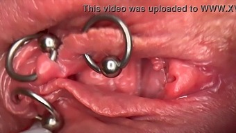 Extremely Close-Up View Of My Pierced Clit And Pussy As It Becomes Wet And I Urinate
