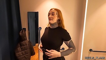 British Redheaded Student Experiences Threesome In Fitting Room With Two Strangers