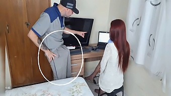 White Housewife Worships Technician'S Ass While He Fixes Her Computer